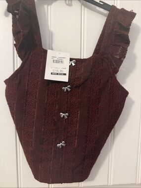 Love Squared girls Chocolate Brown Lace Bow-Front Camisole